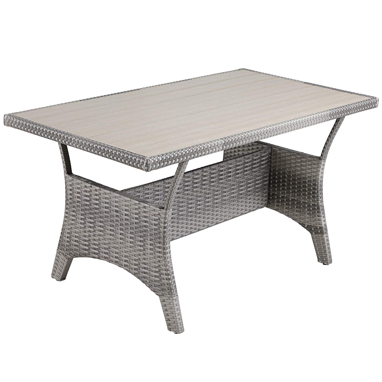 CASARIA® Conjunto Jardin Exterior Poliratán Comedor WPC Sillones Esquineros con Cojines Mesa 6 Personas Resistente Intemperie Muebles Salón Balcón Terraza Gris