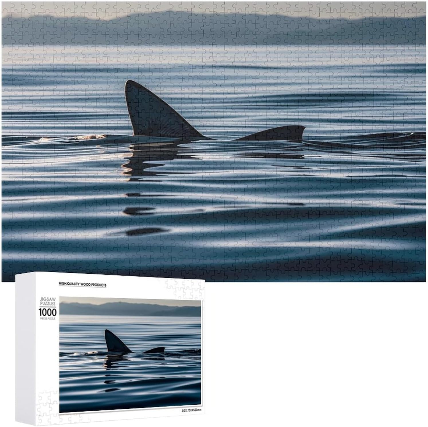 Wooden Puzzle for Adults, Suitable for Home Use, Shark Fin Water Printed, Perfect Match