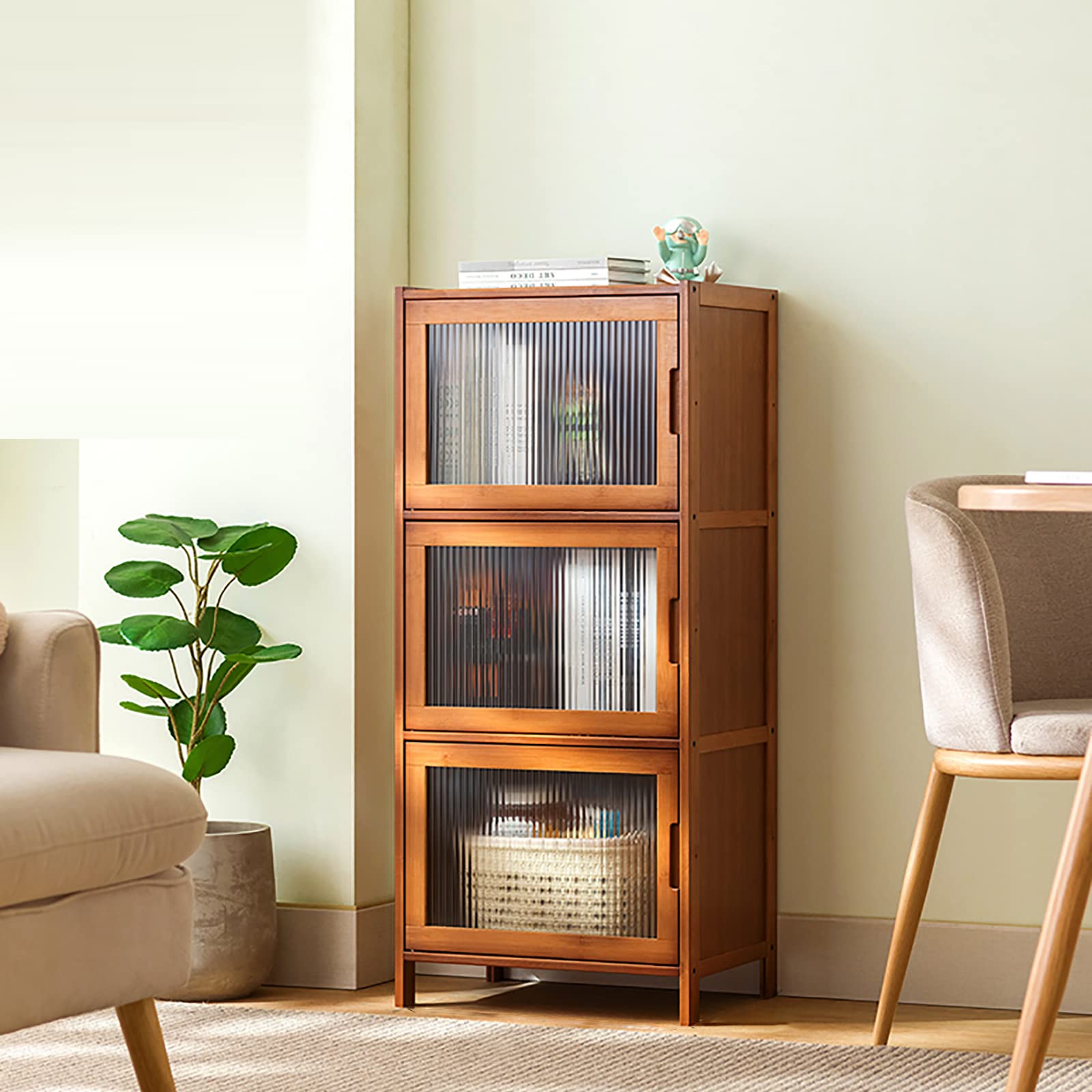 洒落た本棚、3ドア ラック 収納 棚 木製 おしゃれ 扉付き 本棚 3段 キッチン 北欧