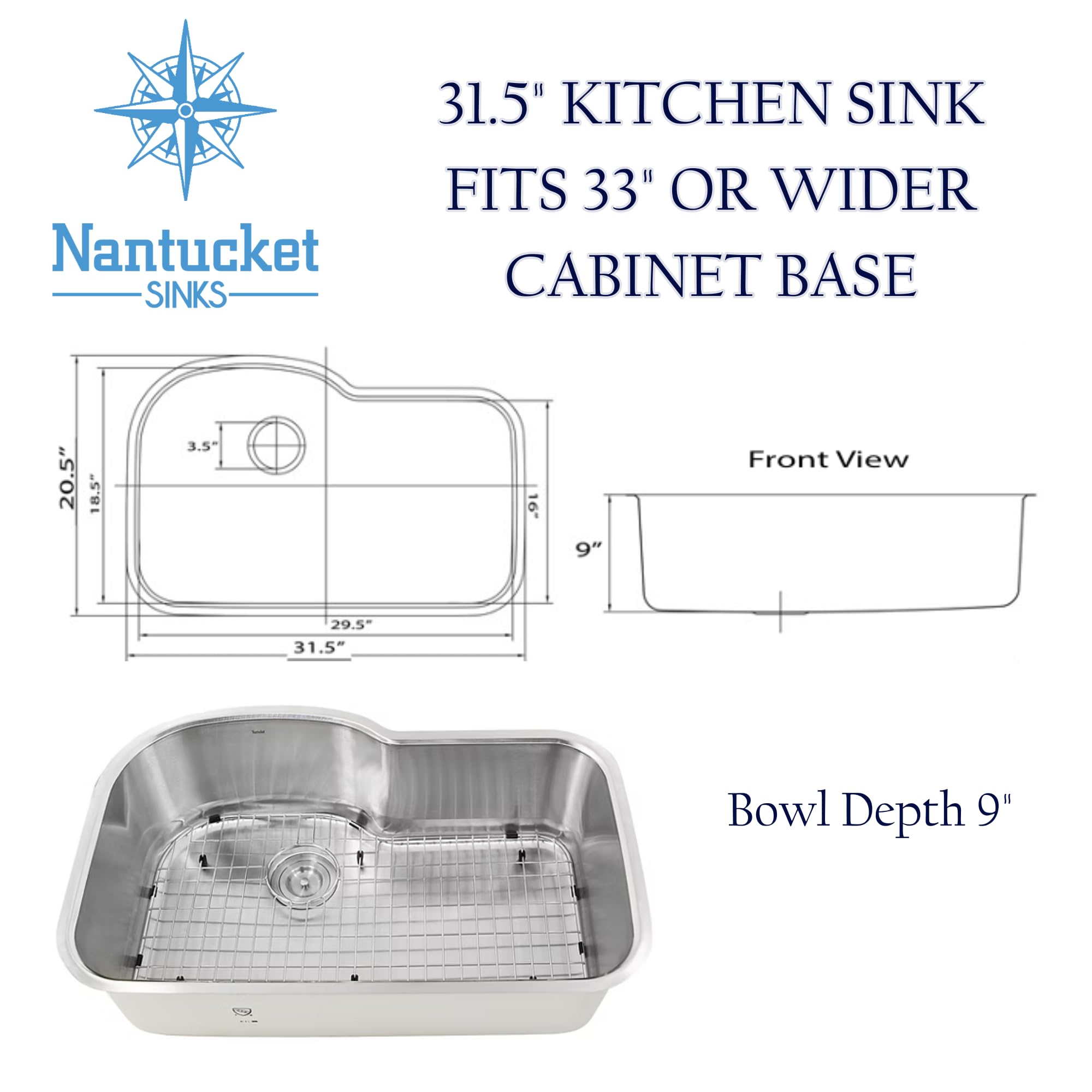 Nantucket Sinks MOBYXL-16 Single Bowl Oblong Undermount Stainless