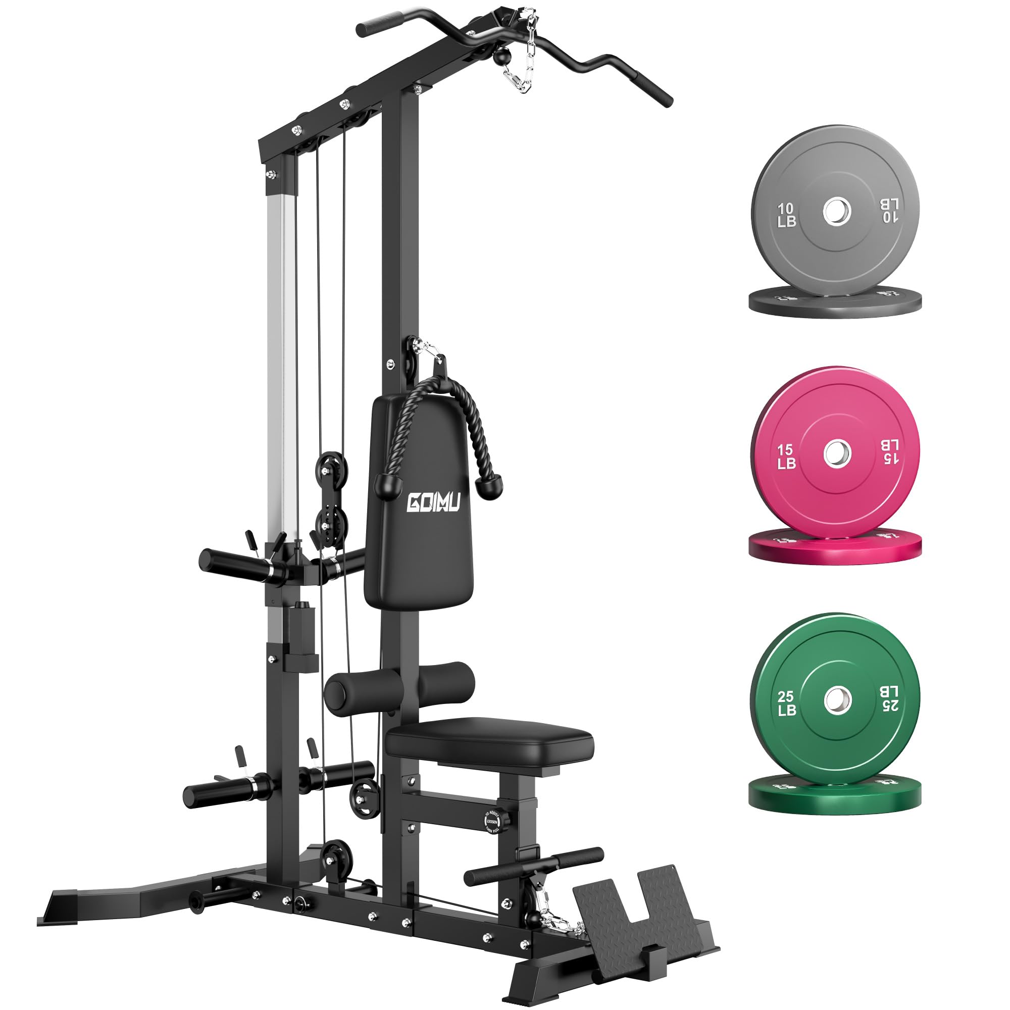 LS01 LAT Pulldown Machine, LAT Row Cable Machine with AB Crunch, LAT Tower with Cable Row Attachments, 3 in 1 Pulley Stations for Home Gym