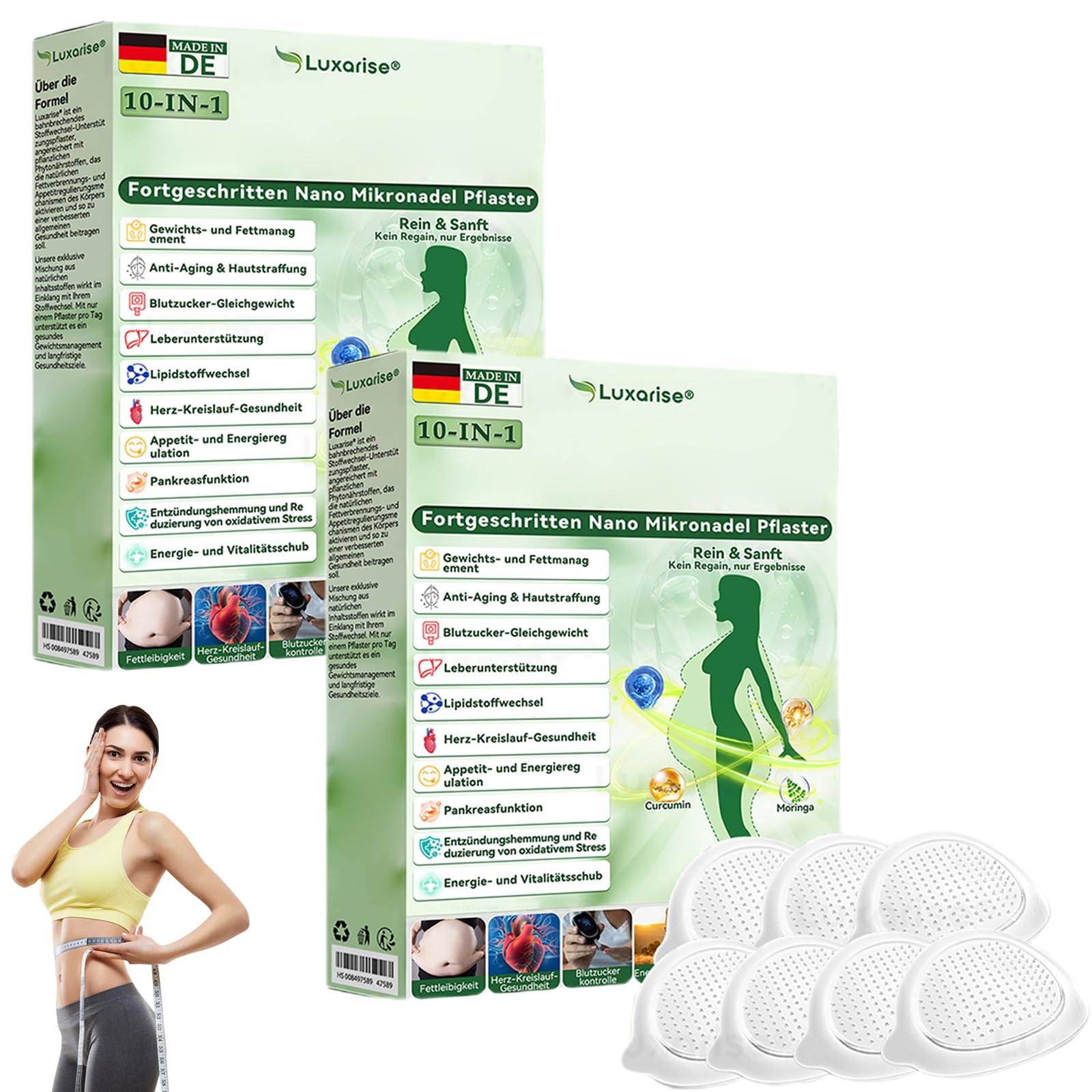 luxarise moringa 10-in-1 fortgeschritten nano mikronadel pflaster, 2026 Neu Natürliches Abnehmpflaster, Luxarise Nano Mikronadelpflaster, Unterstützung Stoffwechsel Hilfe Aufkleber (2 boxen)
