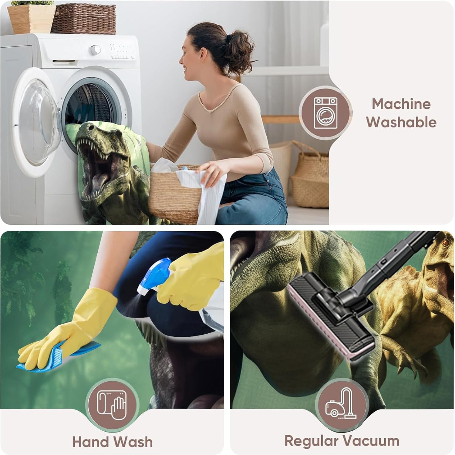 Dinosaur Area Rug for Kids Bedroom Living Room 3D Dinosaur Carpet for Boys Teens Soft Dino Floor Mat Washable Throw Rug Carpet Game Room Decor, 3' x 5', Green