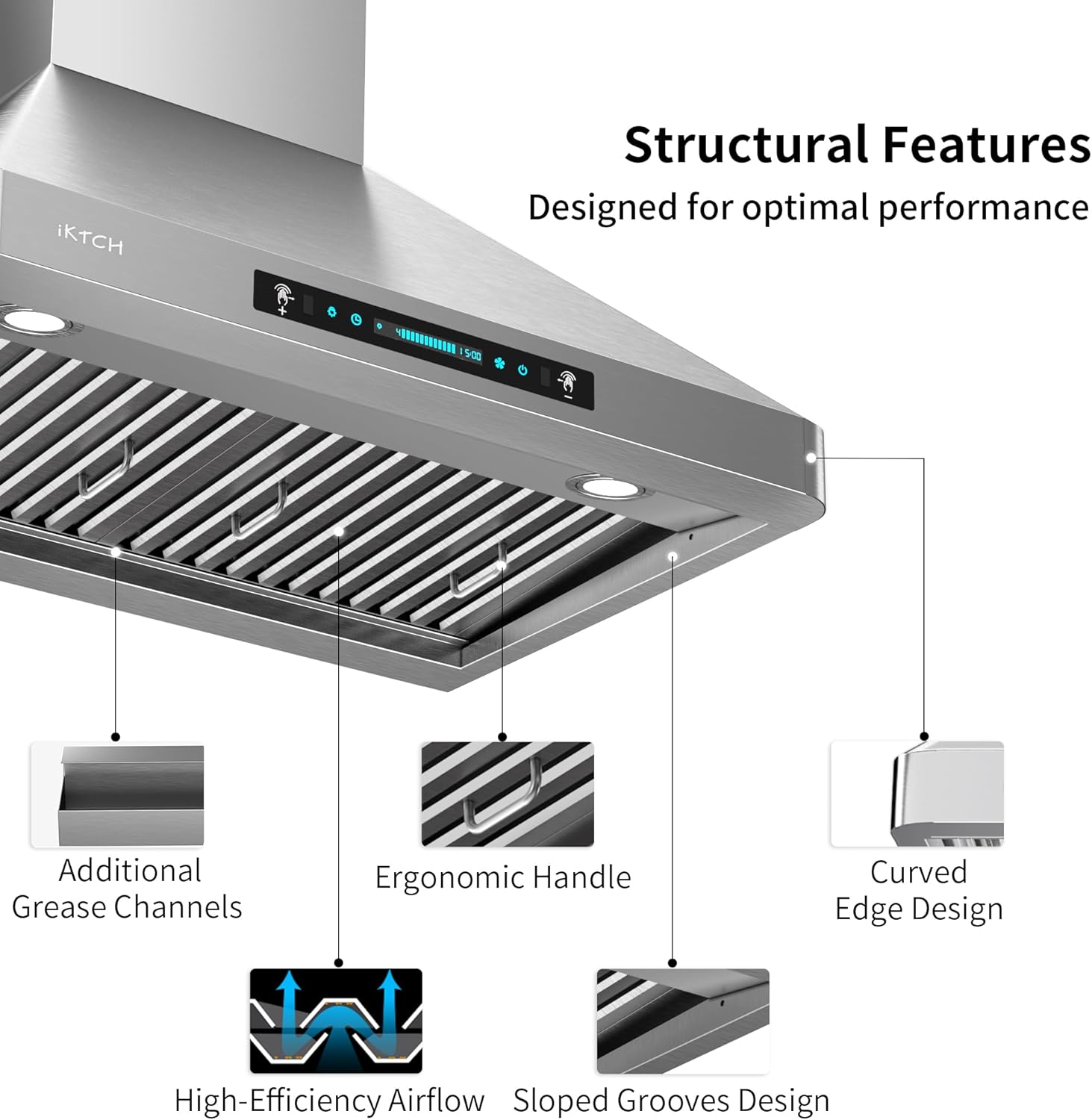 IKTCH Wall Mounted Range Hood 30 inch & Stainless Steel Backsplash, 900 CFM Ducted/Ductless Range Hood, Stainless Steel Range Hood with Gesture Sensing & Touch Control