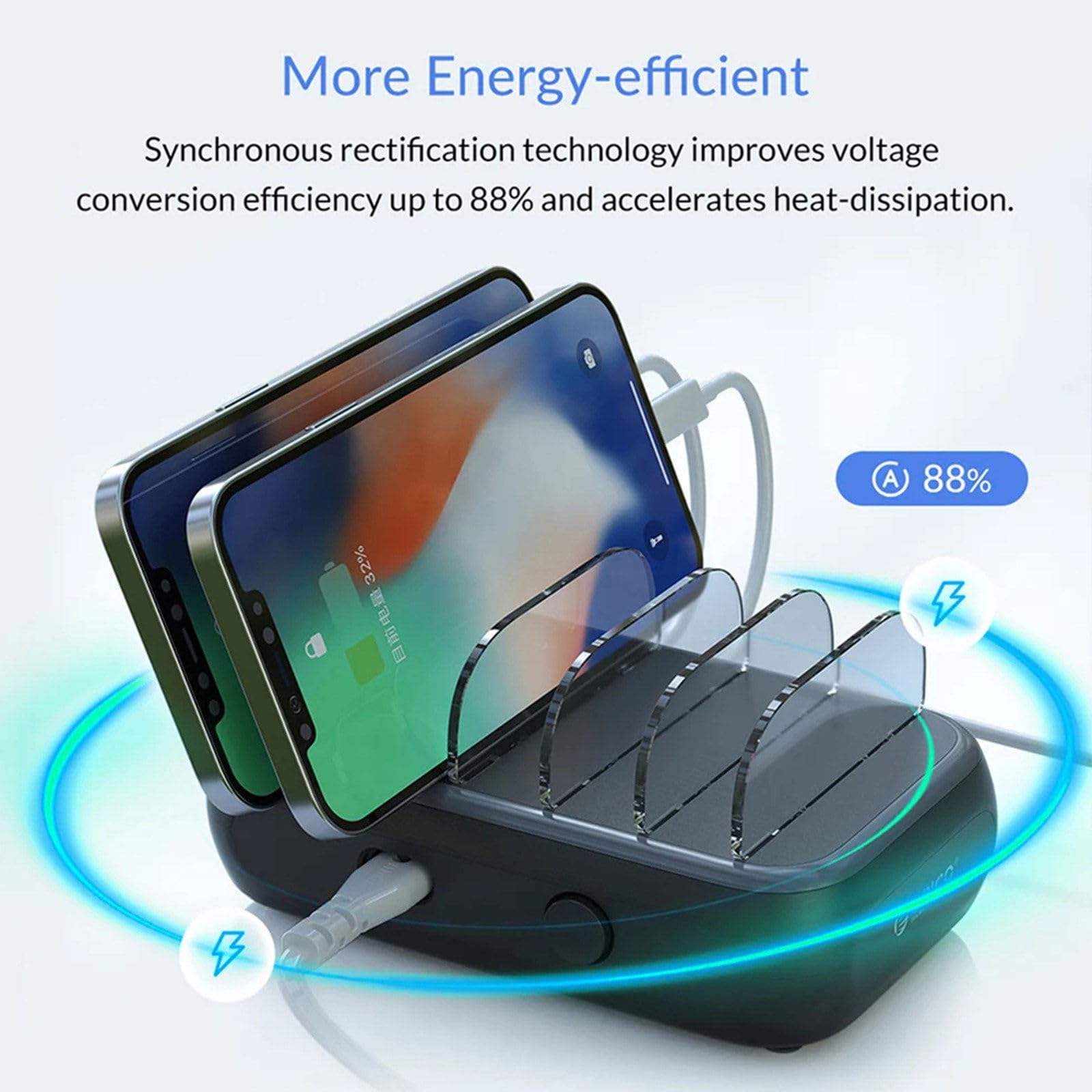 Cargador USB multipuerto, estación de Carga USB Inteligente de 5 Puertos Organizador Base para múltiples teléfonos celulares Enchufe de alimentación de 5 V Adaptador de Carga rápida,White-40W