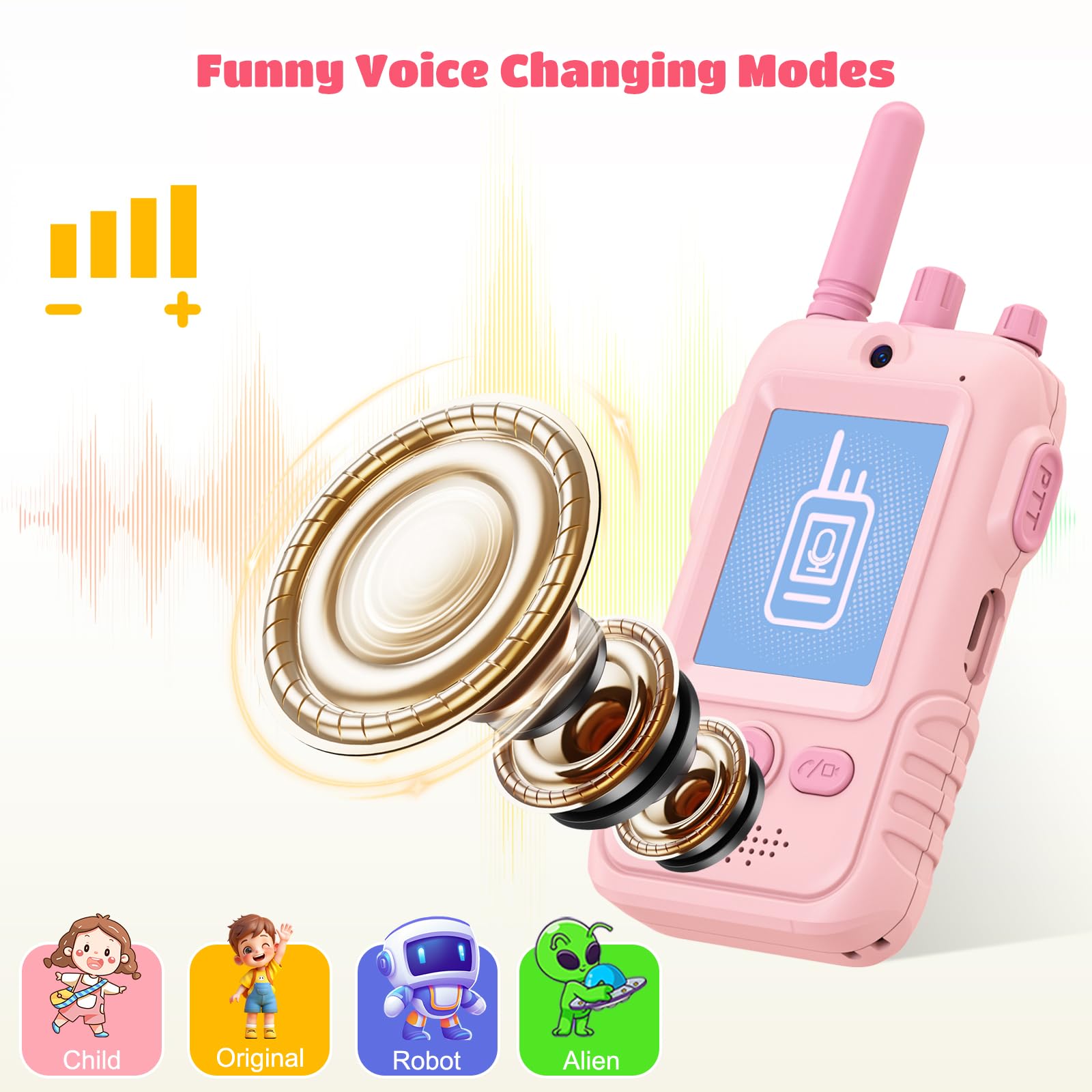 Walkie Talkie para Niños(Set de 2),Walkie Talkies Recargables con Videollamada,Largo Alcance de 400 m, Clip para Cinturón y Linterna LED,Juguete Regalo de Cumpleaños para Niños y Niñas de 3 a 12 Años