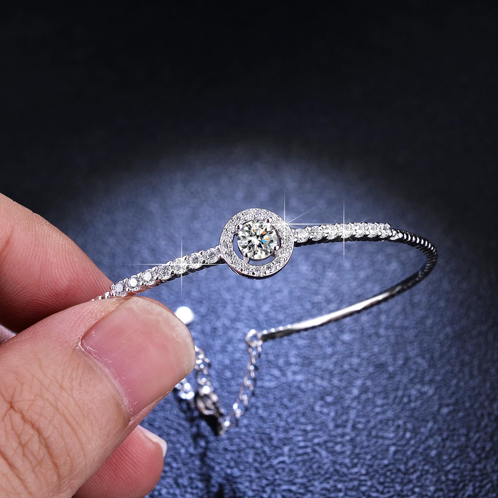 Pulsera para mujer, pulsera ajustable con diamantes creados, oro blanco de 9/14/18 quilates y PT950