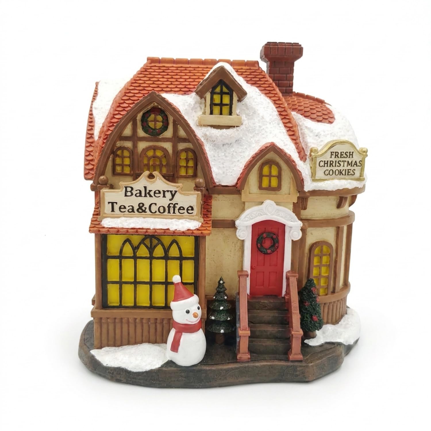 Beleuchtetes Weihnachtsdorfhaus, 16,5 cm, Kunstharz, kleine Weihnachtshäuser, Dorf, batteriebetrieben, Bäckerei für Weihnachtsdekorationen, Tischdekoration