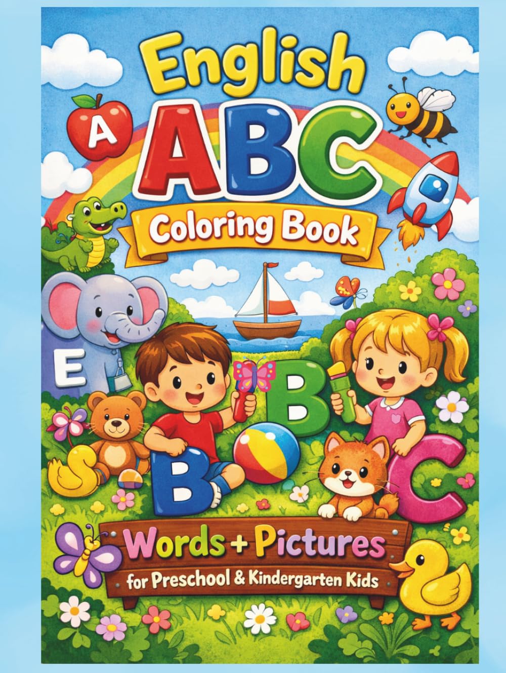 English ABC Coloring Book: Words + Pictures for Preschool & Kindergarten Kids: Build Vocabulary, Letter Recognition & Fine Motor Skills Through Fun Activities (Early Learning)