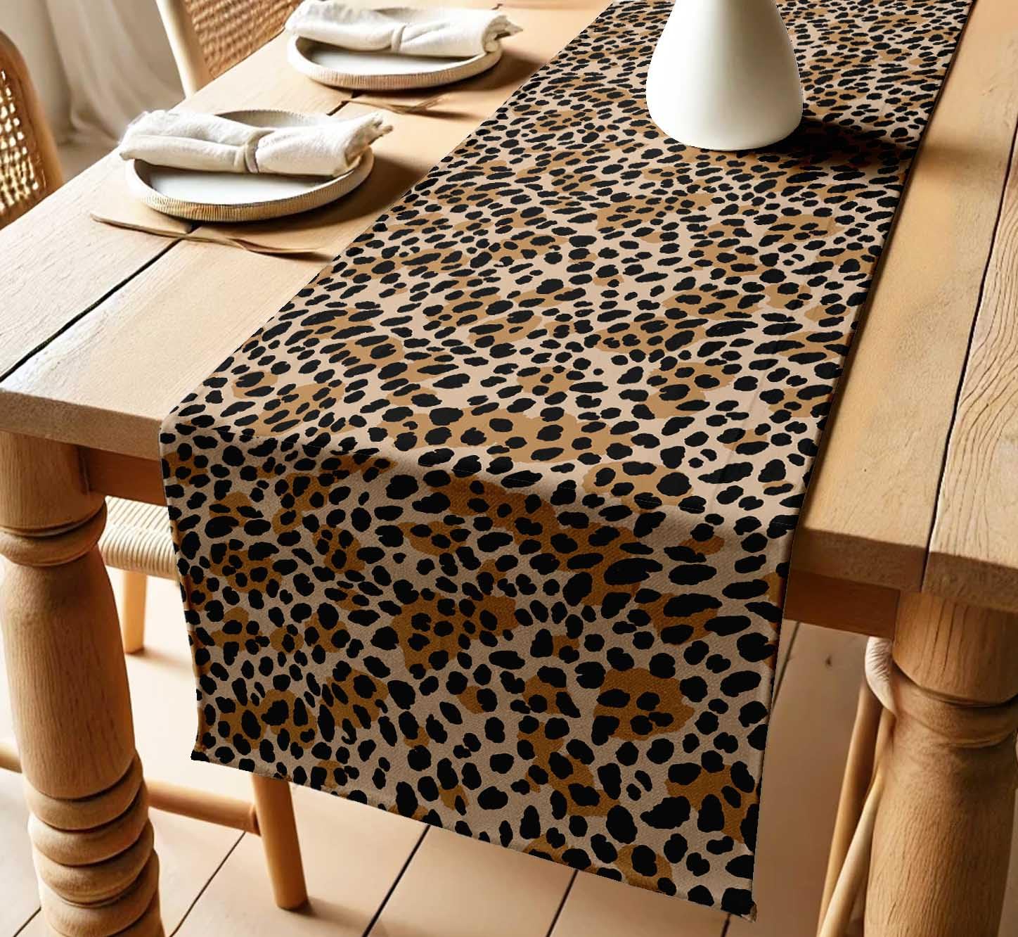 Twill Cotton Table Runner – Premium Animal Skin Print Table Decor – Soft & Durable, 14-Inch Wide – Machine Washable – for Boho, Farmhouse, Rustic Interiors