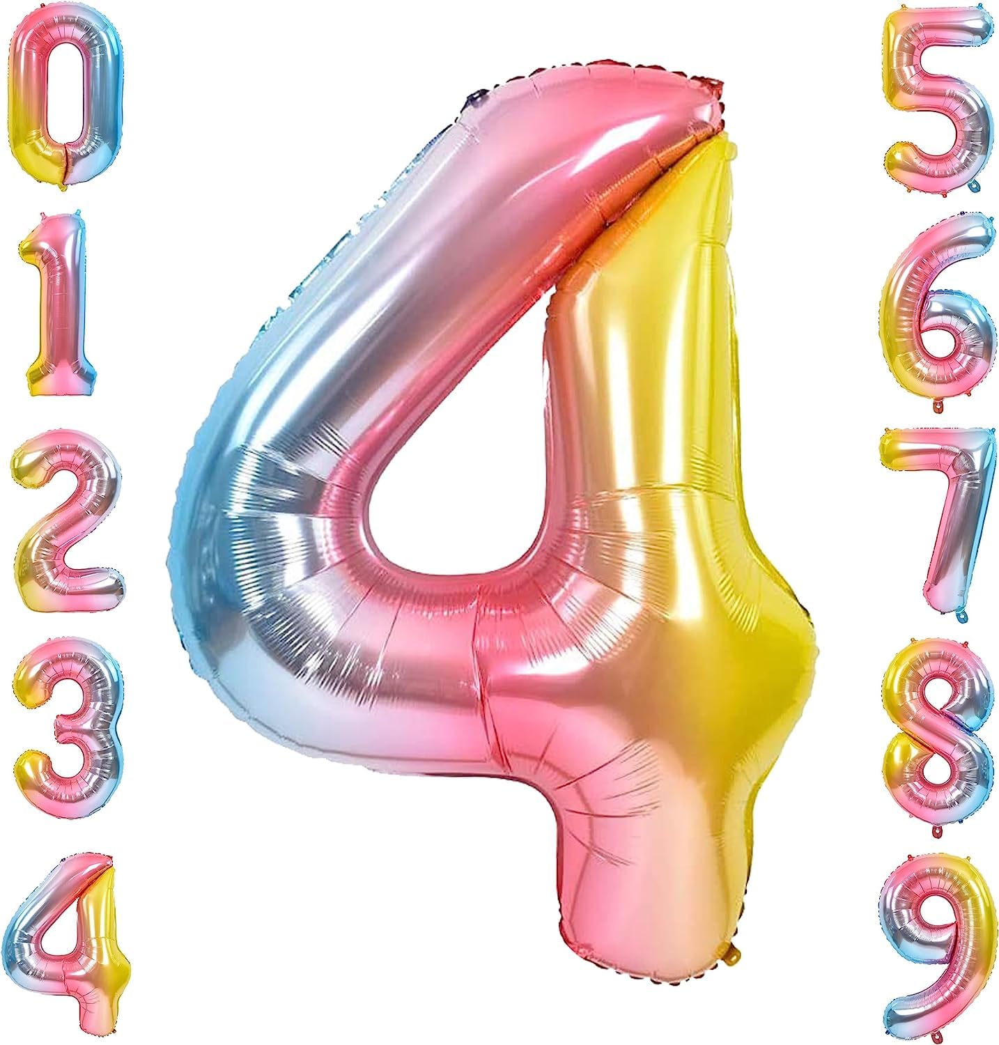 FI - FLICK IN 1 Pc Big Size Number 4 Foil Balloon 32 Inch Large Rainbow Number Foil Balloon Gradient 0 to 9 Number Balloons for Decoration 4th Birthday Anniversary Decoration Items(Pack of 1,Rainbow)