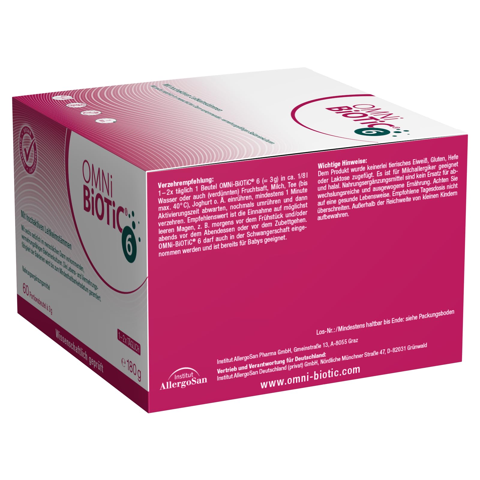 OMNi BiOTiC 6 | Der tägliche Begleiter für ein gutes "Bauchgefühl" | Für jeden Tag und jedes Alter geeignet | 60 Sachets | 6 Bakterienstämme | Pulver | Mit Inulin | Vegan | Glutenfrei