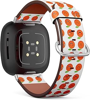CJBROES Replacement Leather Watch Band, Compatible with Fitbit Versa 3 and Fitbit Sense of Wristband Bracelet Accessory - Cheerful Oranges Cute