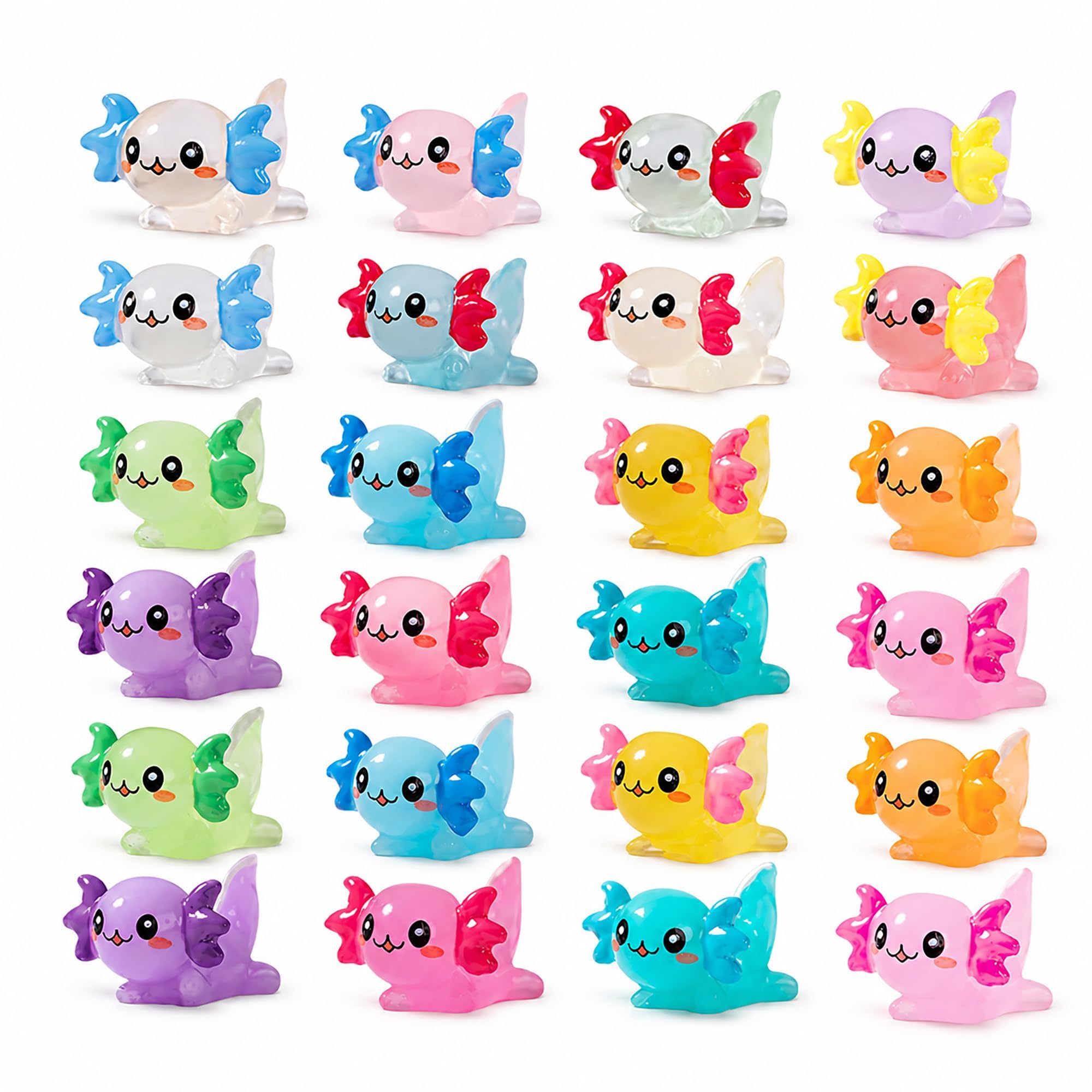 24 PCS Mini Resin Axolotl Figurines, Luminous Small Animal Figurines