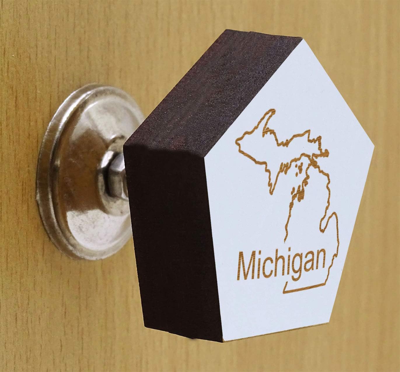White Michigan Engraved Furniture Knobs Cabinet Drawer Pull Pack 10