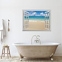 Vista 9 de wall26 Adhesivo de pared extraíble/mural de pared, vista de ventana, rústico, cielo nublado, árbol, lago, reflejo de naturaleza, desierto