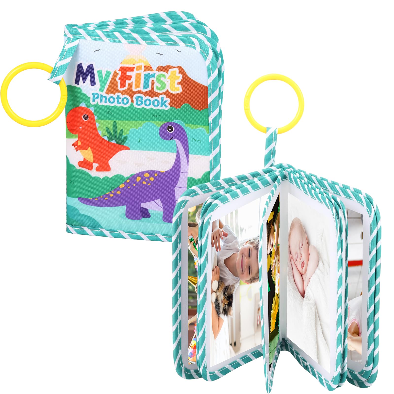 2Pcs Baby Photo Album Soft Book with Hook Mirror,Baby's First Photo Holds 17 4X6in Photos,Cute Dinosaur Pattern Photos,My First Family Album for Newborn Toddler & Kids Present โ image 1