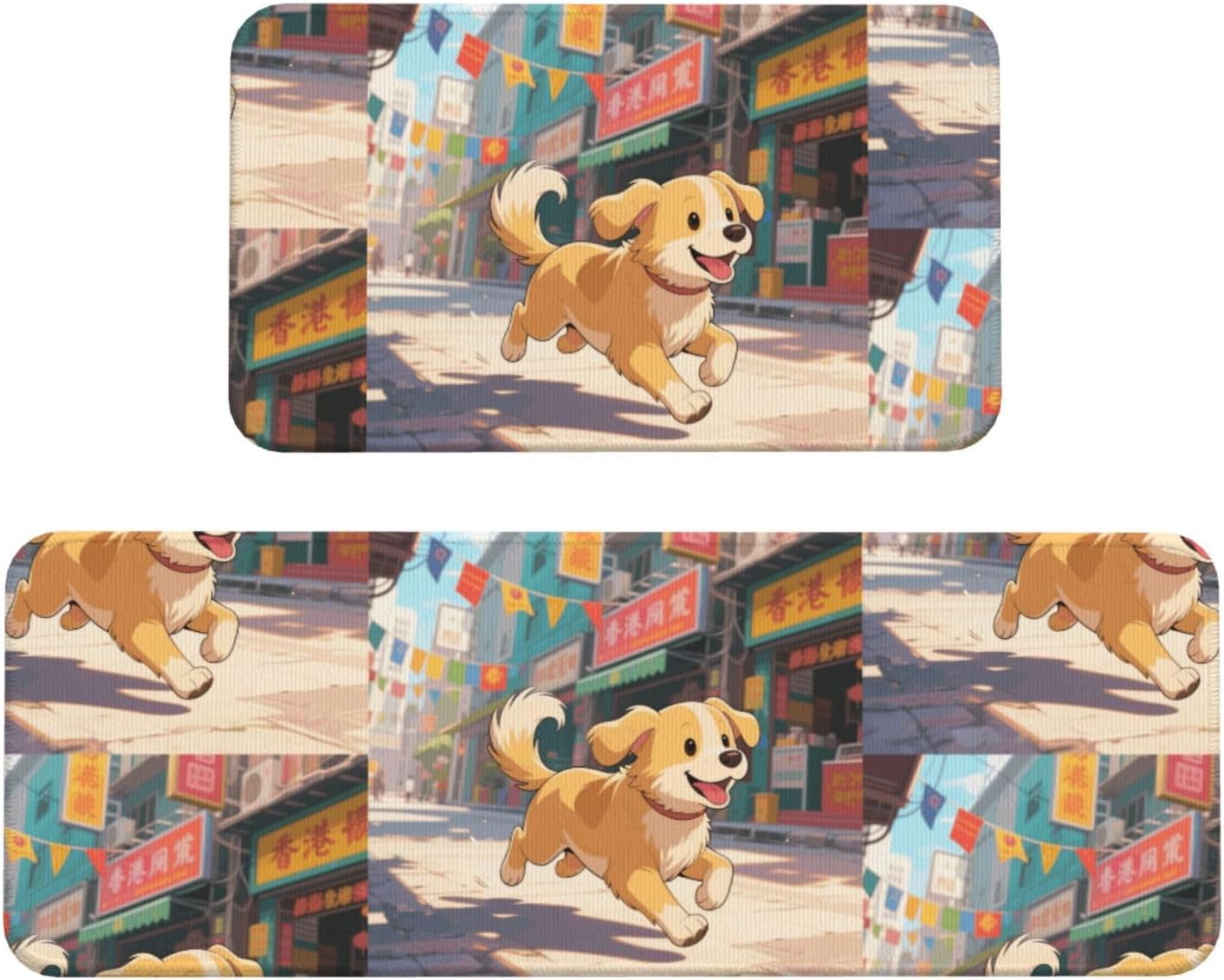 Running Dog Kitchen Rugs Set of 2, Cushioned Anti-Fatigue Kitchen Mats for Floor, Waterproof Comfort Standing Mat Absorbent Velvet Kitchen Runner Rugs 17"x30"+17"x47"