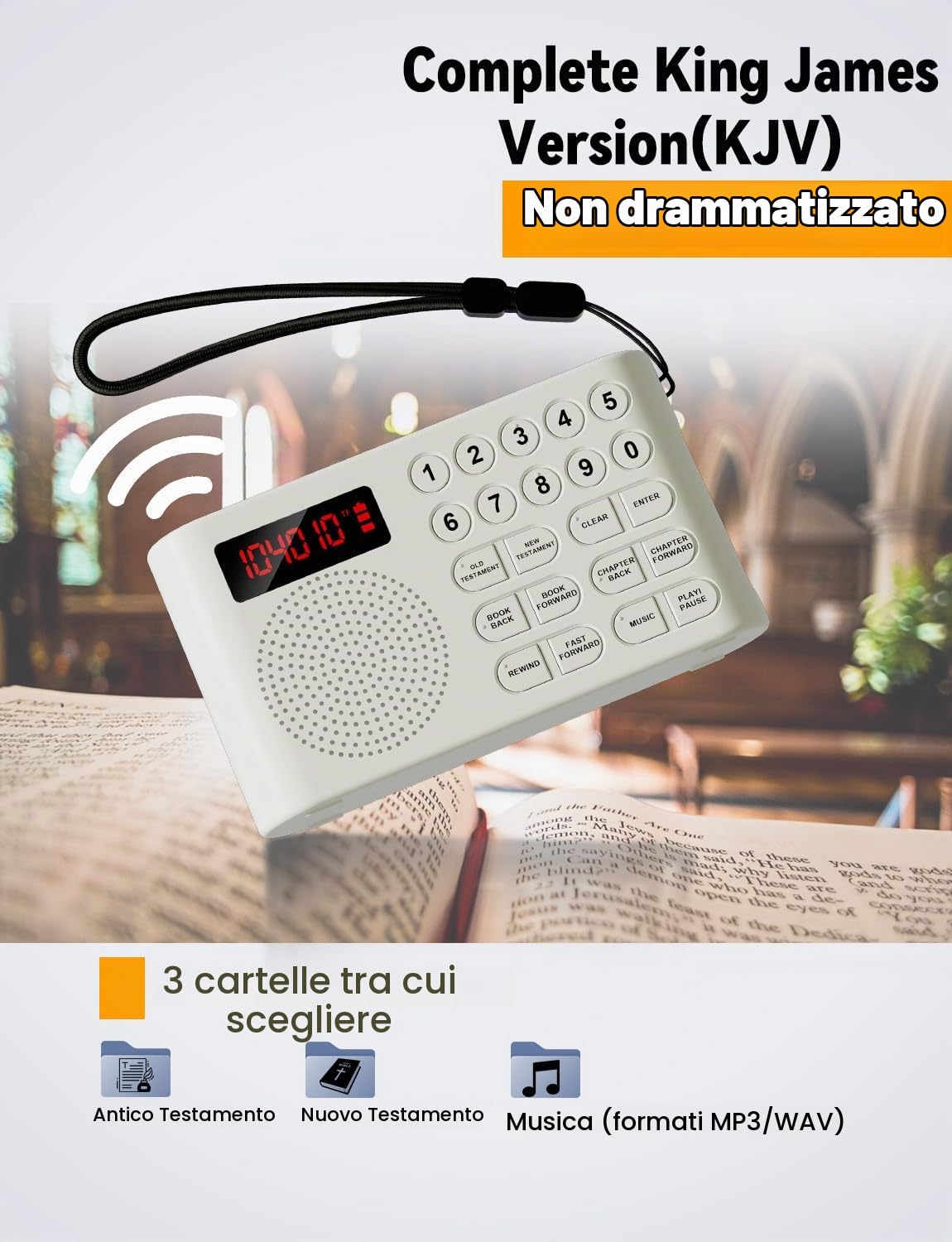 Big Buttons KJV - Lettore biblico per anziani e ipovedenti, colore: bianco