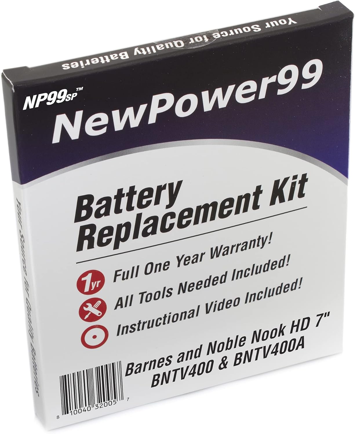 NP99sp Battery Kit for Barnes and Noble Nook HD 7 BNTV400 and BNTV400A with Tools, Video and Battery from NewPower99