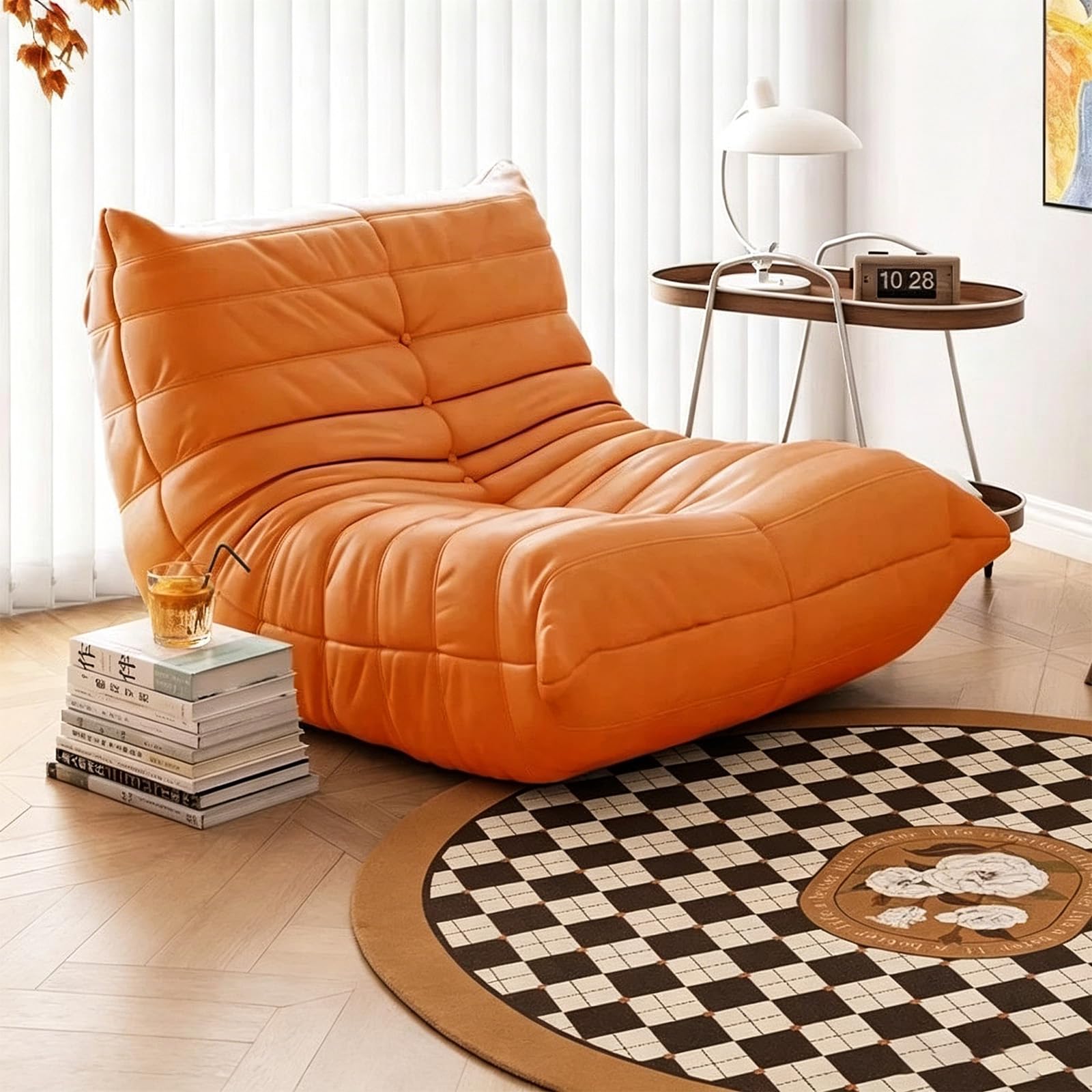 Bean Bag Chairs, Fireside Chair, Adults Giant Contemporary PU Fireside Lazy Sofa, Ergonomic Lumbar Support, for Living Room Bedroom Dorm Office (orange,cat scratch leather)