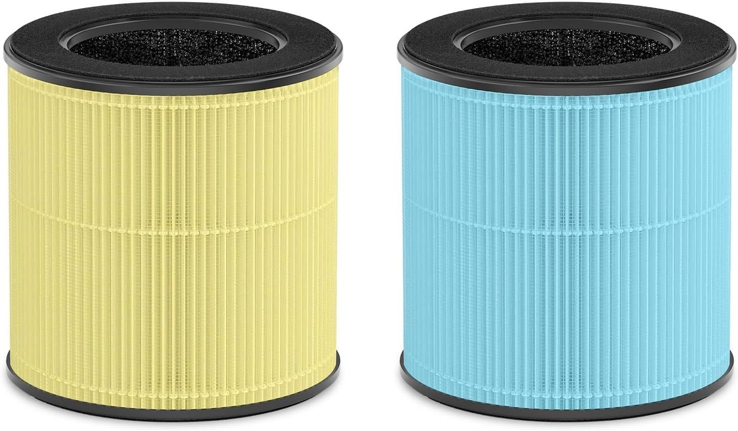 Tailulu Official AP100 Air Purifier Replacement Filter, 3-in-1 Air Purifier Filter, True H13 HEPA Filter Yellow+Blue, 2Pack