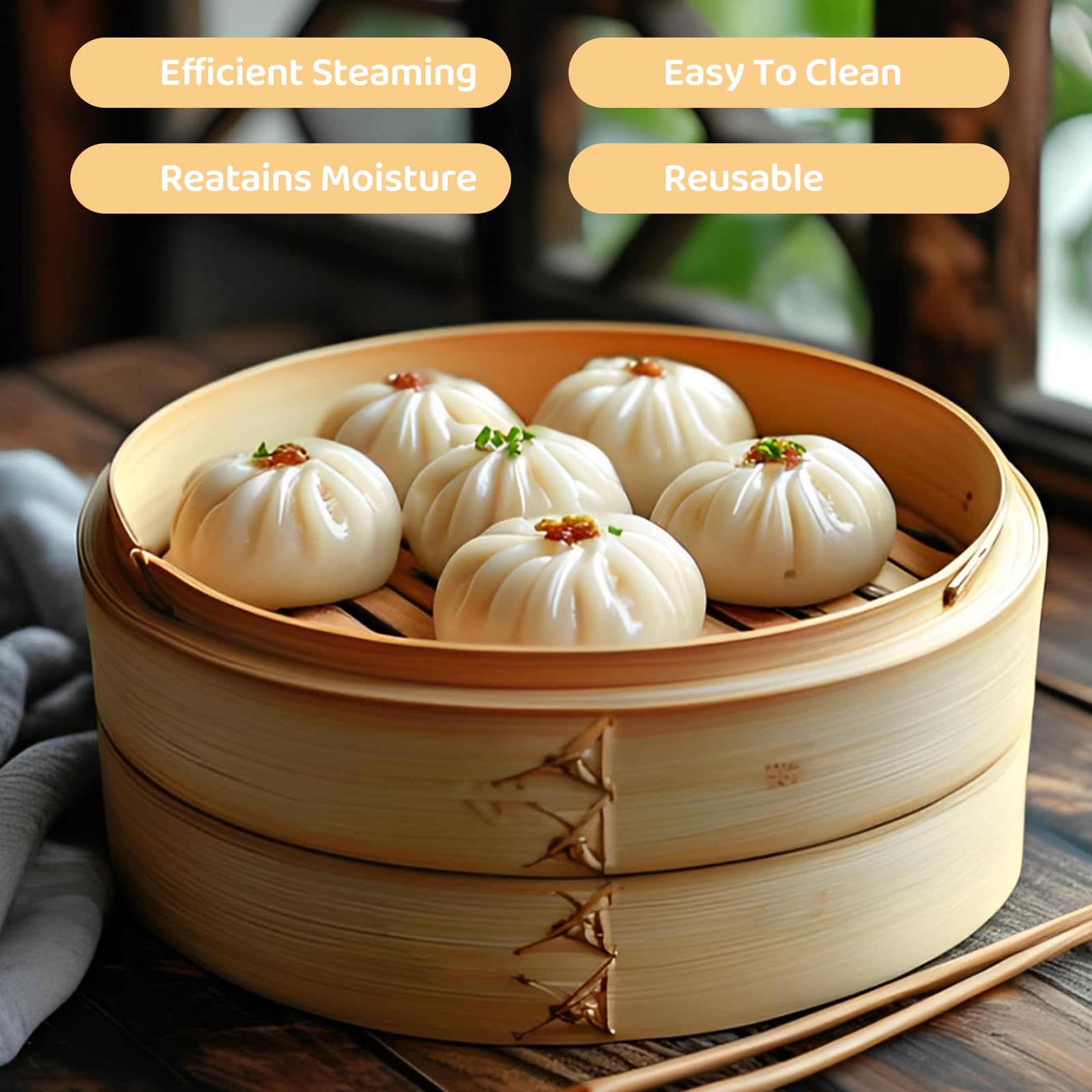 QTLCOHD Bambus-Dampfgarer, 20,3 cm, 3 Etagen, Dumpling Dampfkorb zum Kochen von kleinen Lebensmitteln, Dampfgarer für Dim Sum, Bao, Brötchen, Reis, Gemüse