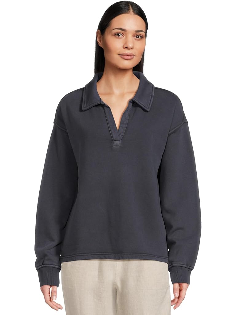 Navy L.L.Bean Sunwashed Sweatshirt Splitneck Polo