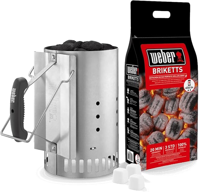Weber Rapidfire? Barbecue Chimney Starter Set | Aluminium BBQ Fire Starter Set | Charcoal Briquettes and Firelighters Included | Weber Barbecue Accessories (17631)