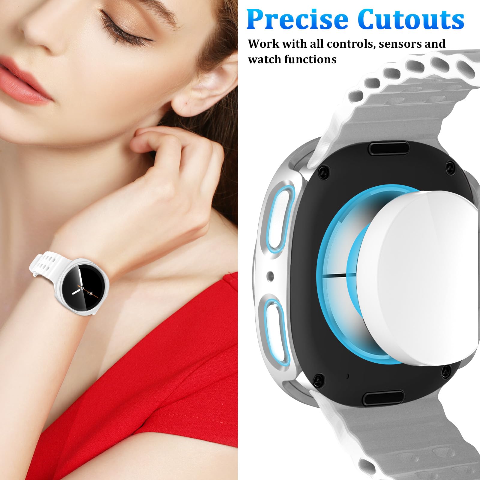 HAANILKYI [Paquete de 6+6] Funda protectora de pantalla para Samsung Galaxy Watch 8 de 44 mm, vidrio templado antivaho y cubierta protectora de policarbonato duro impermeable para Galaxy Watch8 de 44