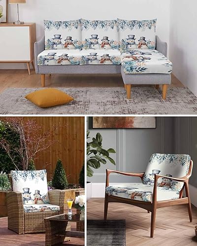 Miniatura 6 de Fundas de cojín elásticas de eucalipto de muñeco de nieve para sofá, seccional/individual/L/T, funda protectora para muebles con parte inferior