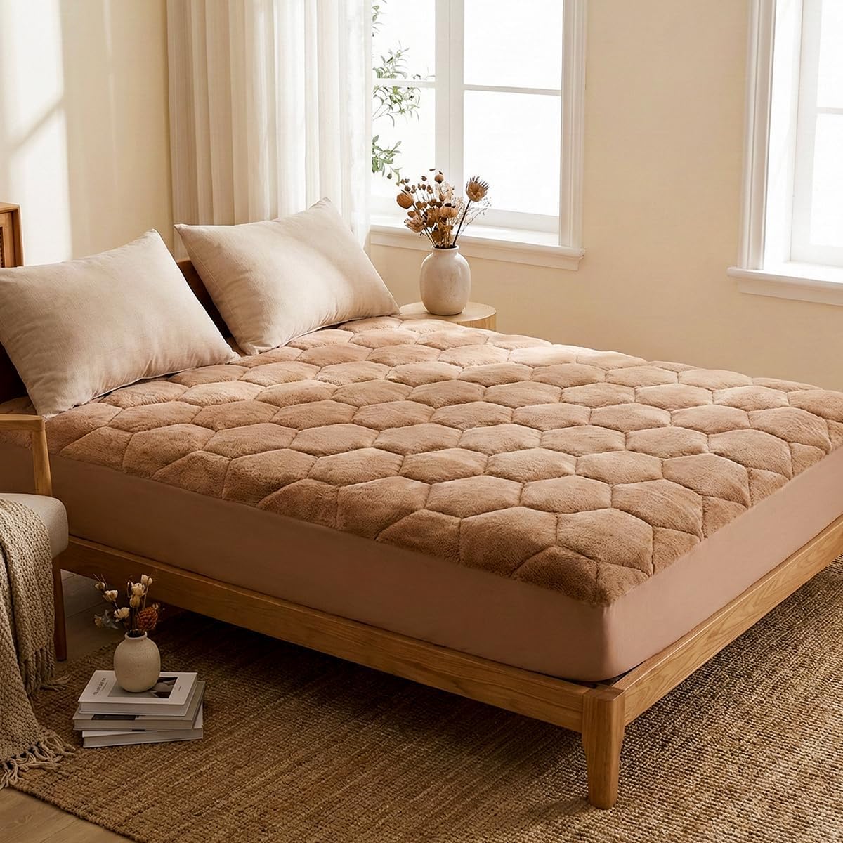 Faux Rabbit Fur Fitted Sheet King Size - Luxury Fluffy Fuzzy Mattress Cover | Ultra Soft No Shedding Furry Bed Sheets for Winter Warmth, Cozy Heavyweight Fleece & Velvet Feel Bedding