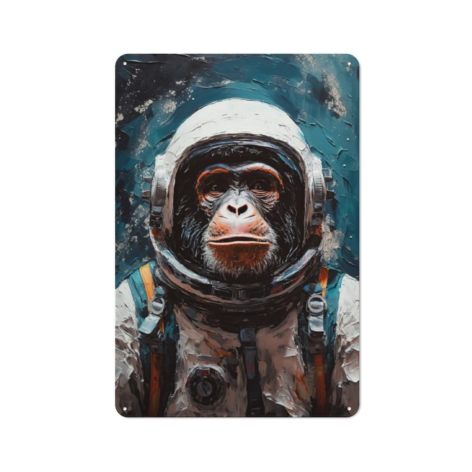 Junmoney Chimp Astronaut Industrial-Style Tin Sign 30X20cm For Garage Or Workshop, For Garage, Workshop And Man Cave Decoration
