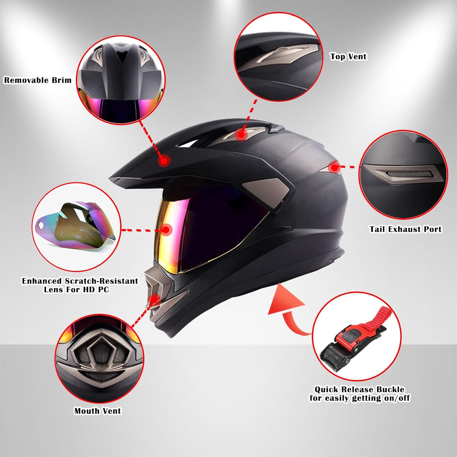 1Storm Dual Sport Helmet Motorcycle Full Face Motocross Off Road Bike Matt Black