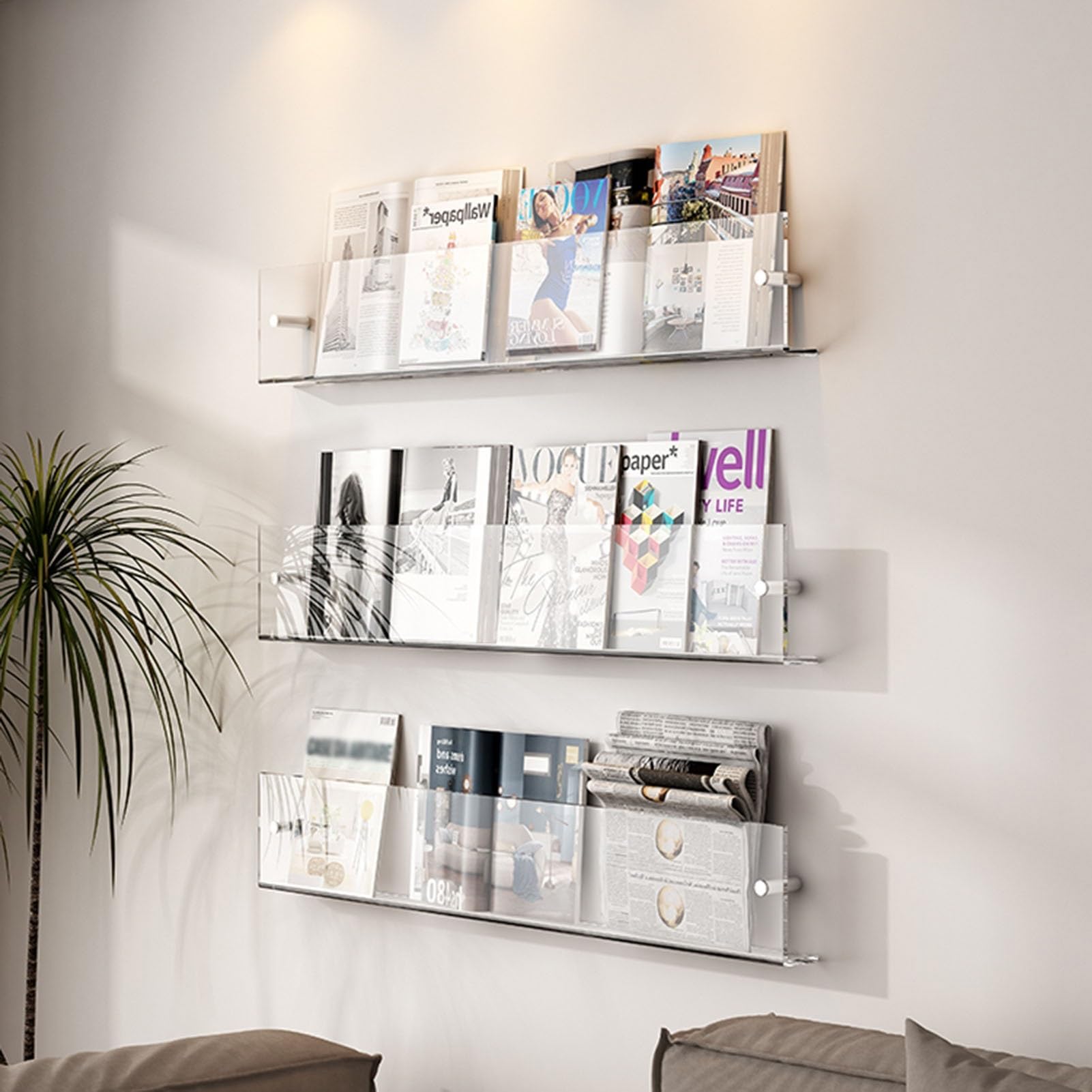 Présentoir à Magazines en Acrylique, Porte-disques de 15,7 à 39,3 Pouces, étagère Suspendue élégante pour la Maison, Le Bureau, Le Salon et la Salle d'attente – Disponible en Lots de 1, 2 ou