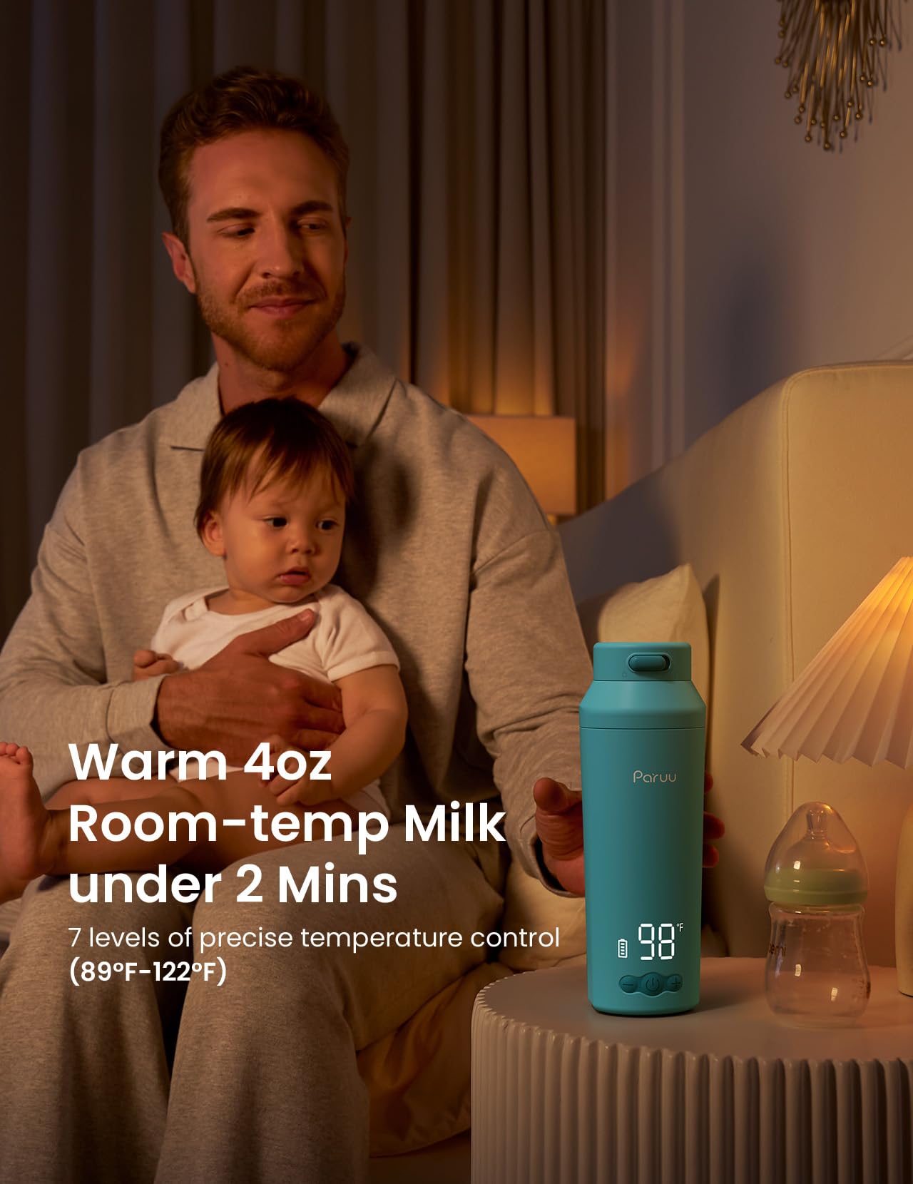 Paruu Scaldabiberon portatile per bambini in viaggio, apertura facile da pulire, riscaldamento rapido in 2 minuti, regolazione della temperatura a 7 livelli, ricarica rapida da 30 W, capacità 350 ml