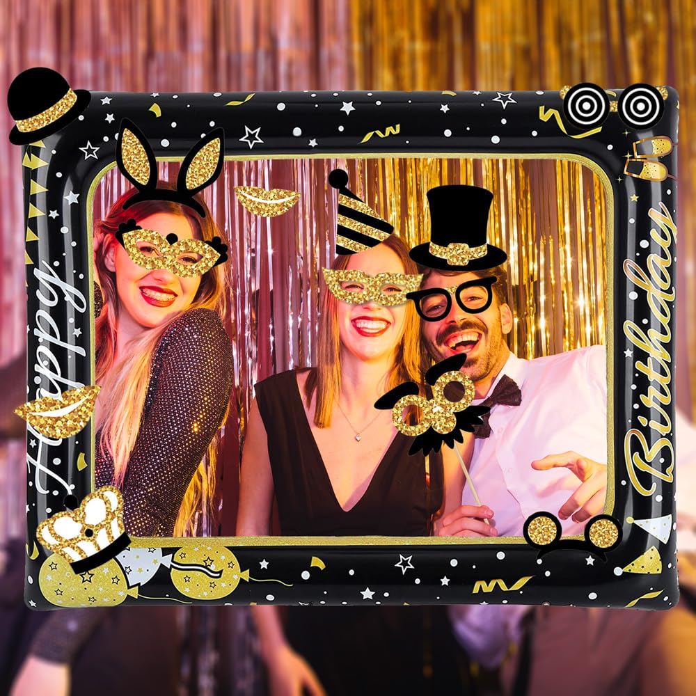 Set 32x Accessori Photo Booth Per Feste - Cornice Gonfiabile, Baffi, Labbra, Cappelli - Foto 4