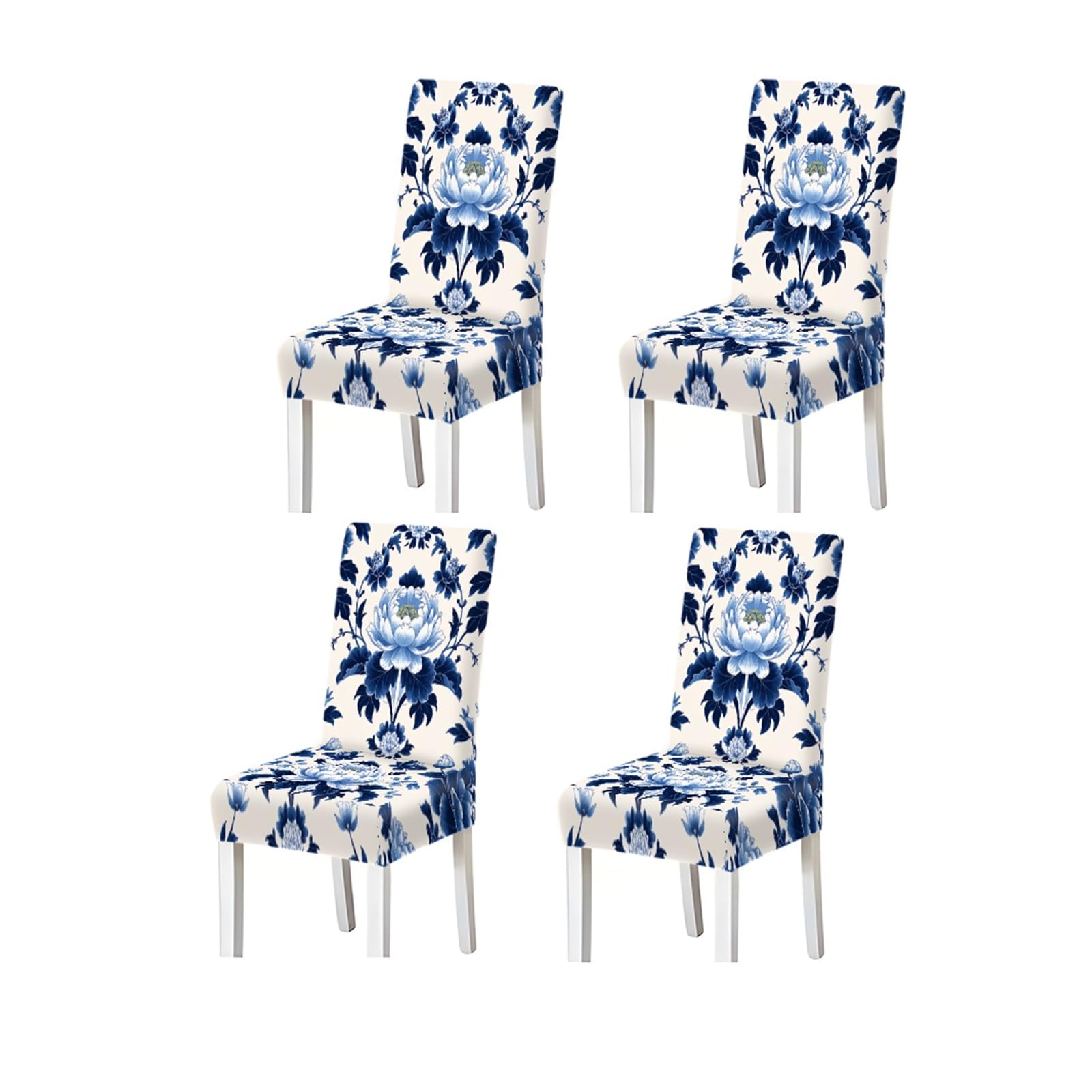 KXUAUV Elegant Blue White Chinese Peony Floral Print Stretch Dining Chair Covers, 2/4/6 PCS For Home Kitchen Party Seat Protectors for Restaurant Hotel Party(4PCSChair cover)