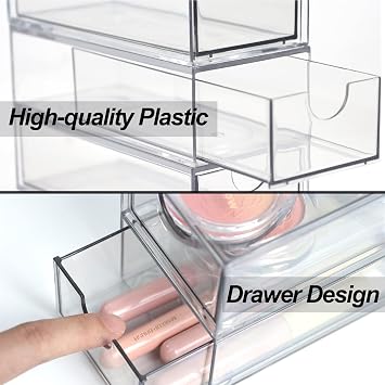 Acrylic Makeup Organizer, Clear Storage Organizer Desktop Stackable Storage Drawers, Plastic Organizer Bins for Makeup, Stationery, Cosmetics, Vanity, Bathroom,Cabinet,Pantry Office Desk (5 Drawers)