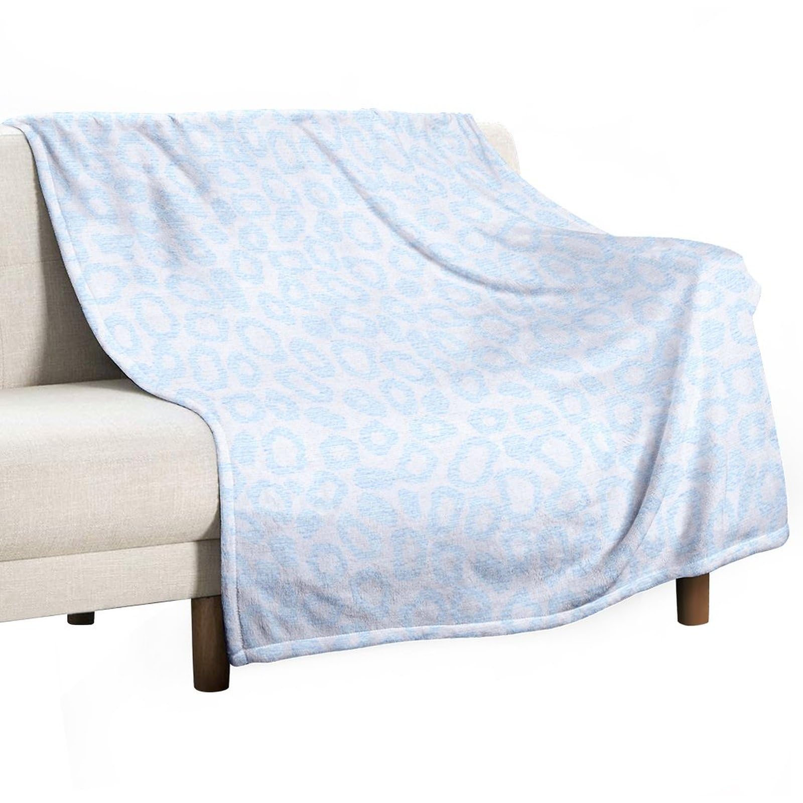 Plaid de lit effet cuir pelucheux bleu turquoise motif guépard