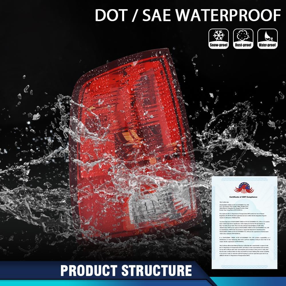 PIT66 Red Tail Lights Rear Light Lamp Assembly Left w/o Bulbs Compatible with 2009-2018 Dodge Ram 1500/Fit 2010-2018 Dodge Ram 2500/Fit 2019-2020 Dodge Ram 1500 Classic