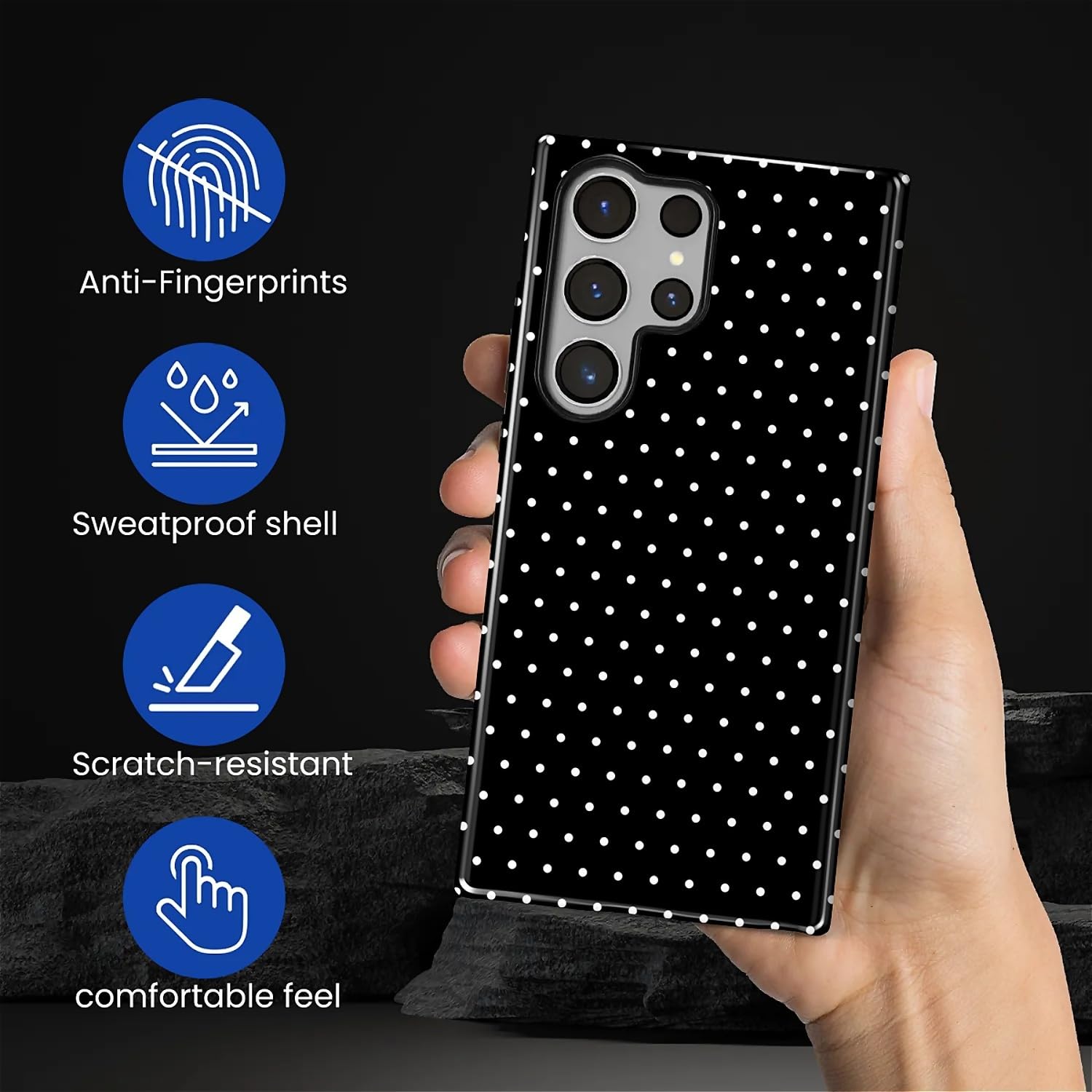 Funda híbrida resistente 2 en 1 para Samsung Galaxy S24 Ultra, resistente a los golpes, protección brillante para Samsung Galaxy S24 Ultra, diseño de lunares, color negro