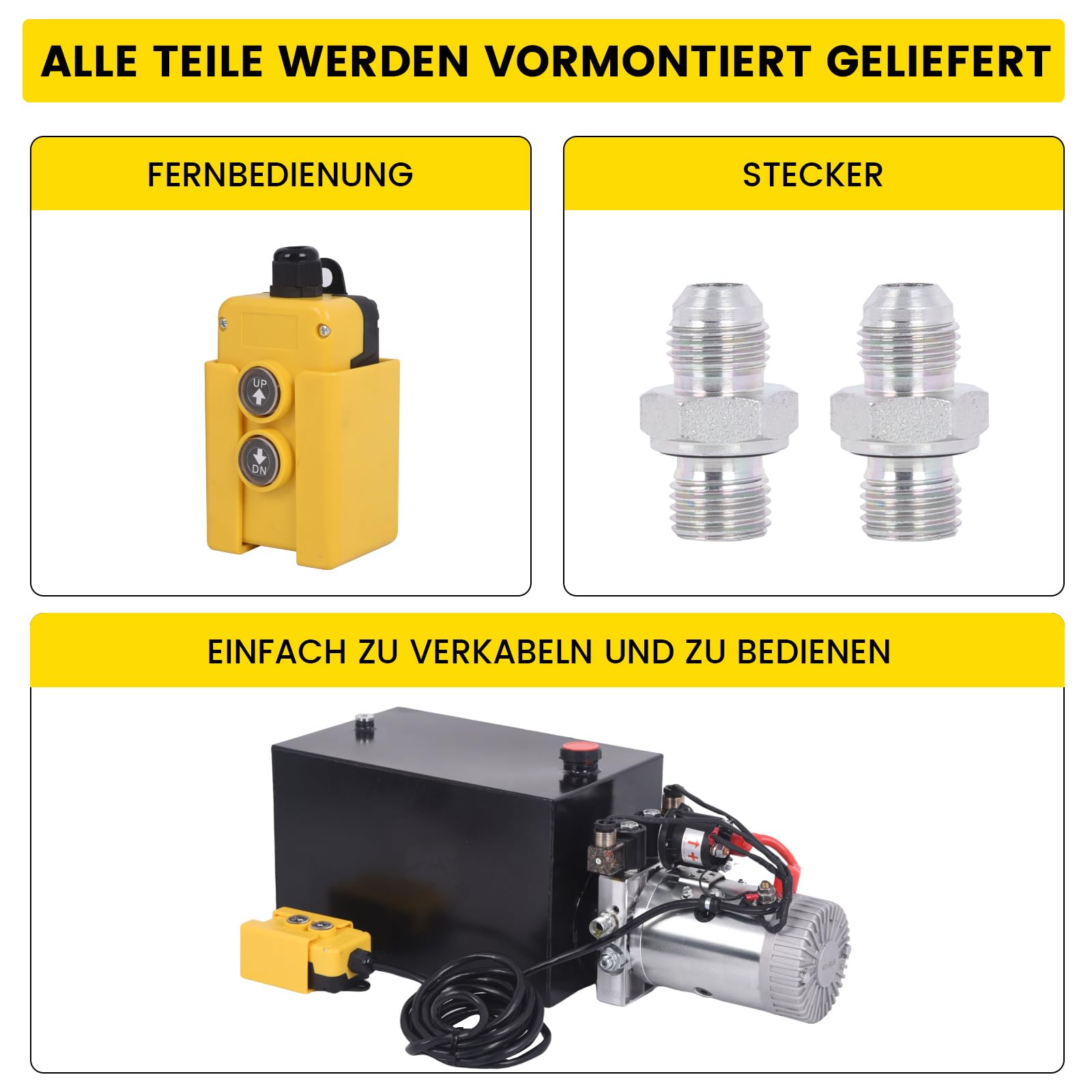 Groupe hydraulique à double action 15 l 12 V 1600 W Pompe hydraulique pour chariot élévateur, plate-forme élévatrice