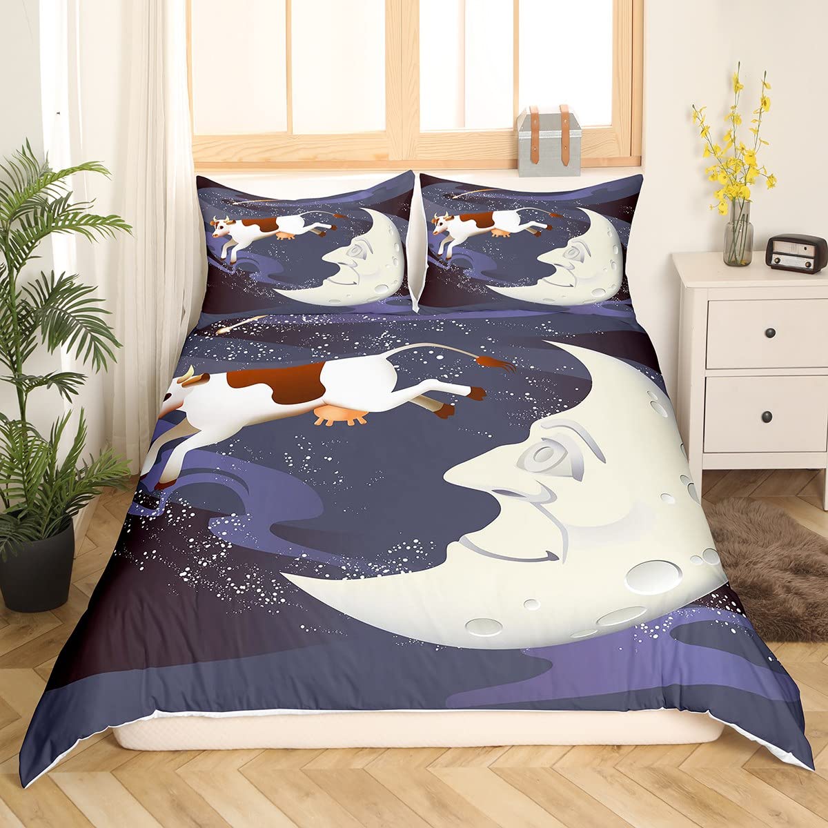 Housse de couette vache 3D lune pour une chambre d'enfant douce et ludique
