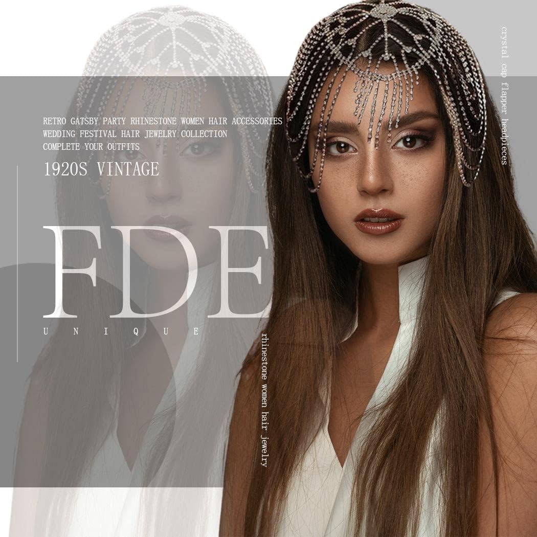 Rhinestone Headpieces Cap Vintage Crystal Head Chain Wedding Flapper Hair Jewelry Gatsby Women Hair Accessoris