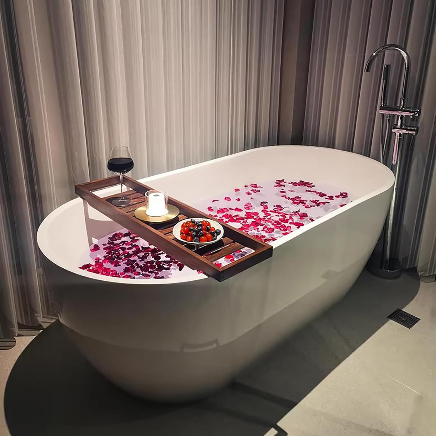 Bandeja de bambú para bañera, soporte de listones largos, estante de spa con ranuras, baño de lujo, regalo perfecto para mujeres (natural, 70 x 22 cm)