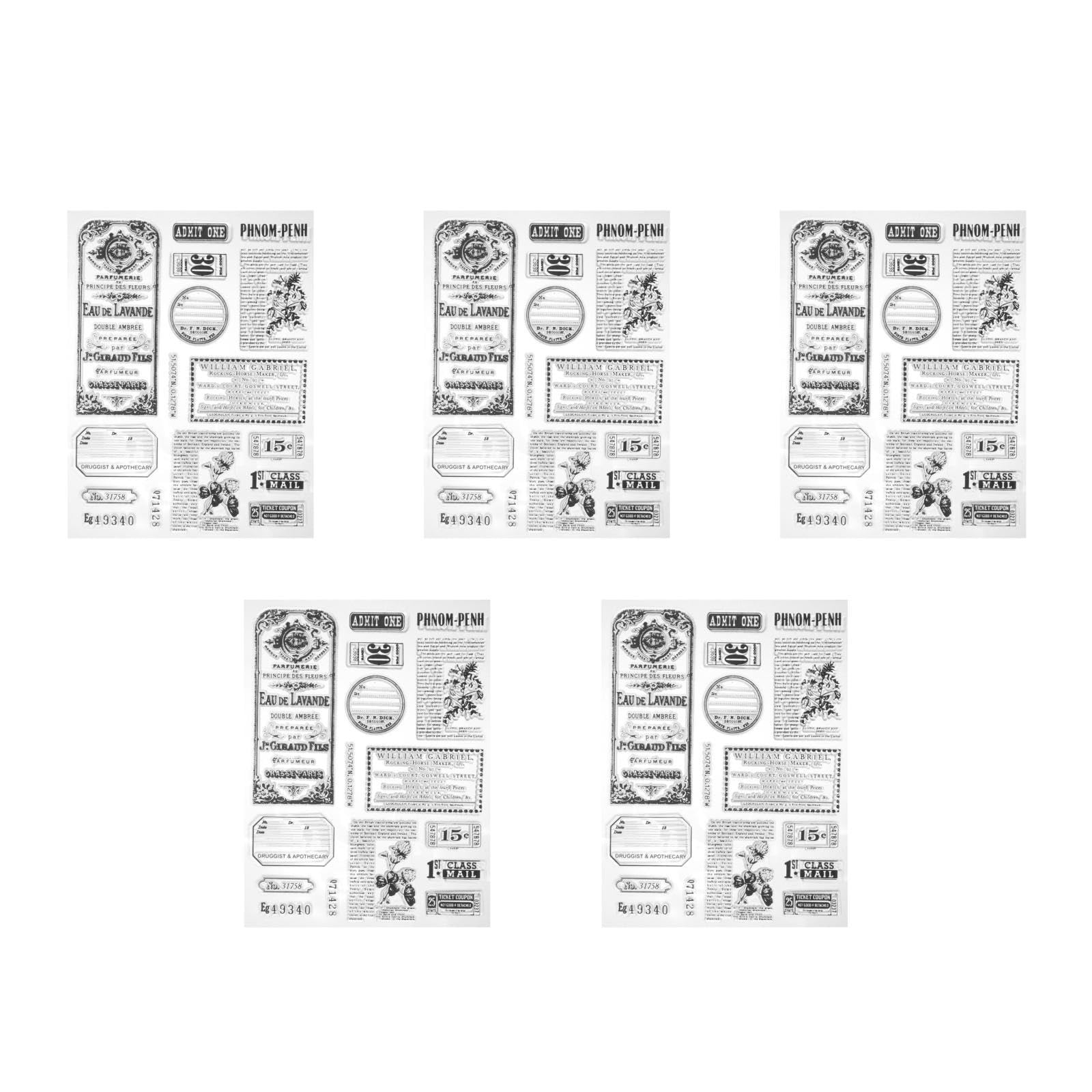 5 Set Scrapbooking d'Epoca Libro di Scarto Rottame Timbro Autoinchiostrante Creazione Timbro di Firma Francobolli Alfabeti Album Adesivi Veloce Timbro in Silicone Trasparente Black