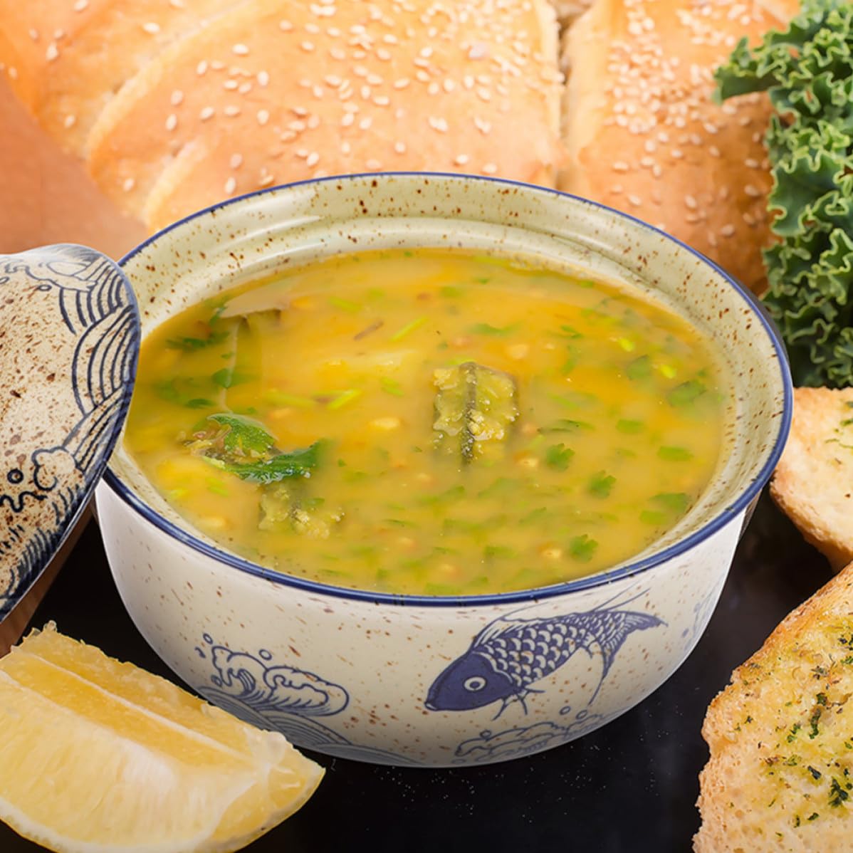KICHOUSE Japanische Suppenschüssel aus Keramik mit Deckel 21,5cm Große Ramen Schüssel für Nudeln und Salat Einfach zu Reinigen mit Glatter Oberfläche Schlichtes Schönes Design für Food