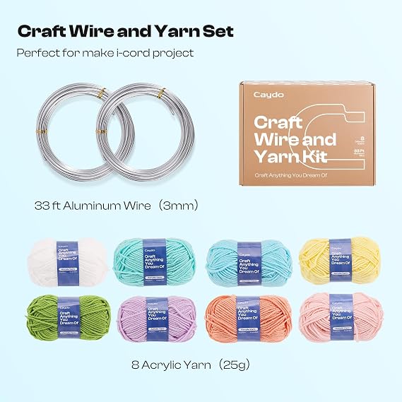Caydo Aluminum Craft Wire and Acrylic Yarn Skeins & i Cord Knitting Machine - DIY Handicraft Making for Crocheters