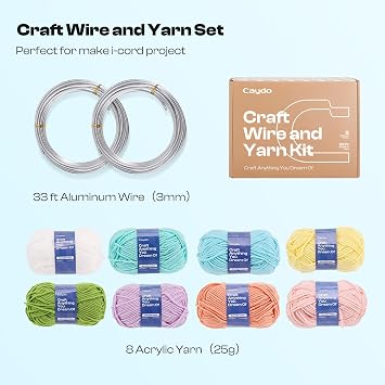 Caydo Aluminum Craft Wire and Acrylic Yarn Skeins & i Cord Knitting Machine - DIY Handicraft Making for Crocheters